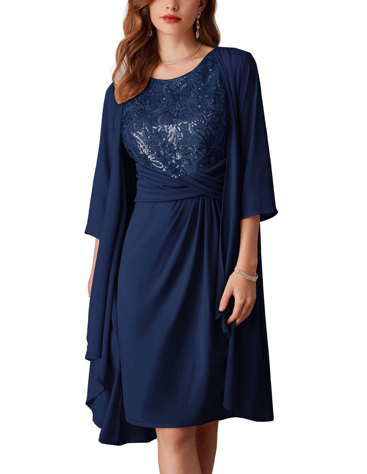 GRACE KARIN Womens Sequin Dress Wedding Guest Dresses Mother of The Bride Dresses Formal Dress Two Piece Dress Navy