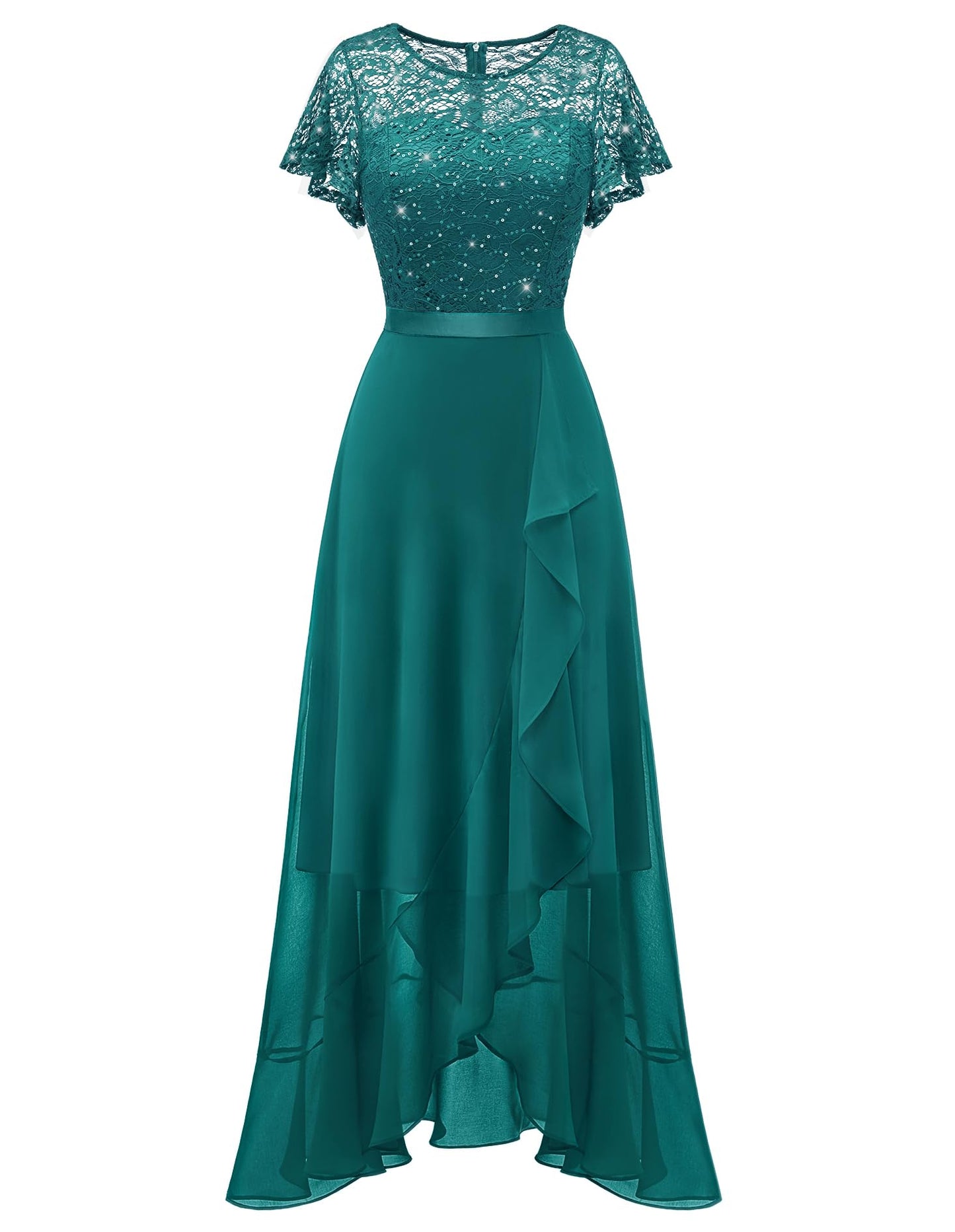 BeryLove Sequin Formal Dresses for Women Flutter Short Sleeve Wedding Guest Dress Cocktail Long Homecoming Dress 51XP PeacockGreen 3XL
