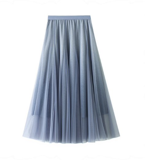High-Waisted Gradient Tulle Pleated Skirt for Women