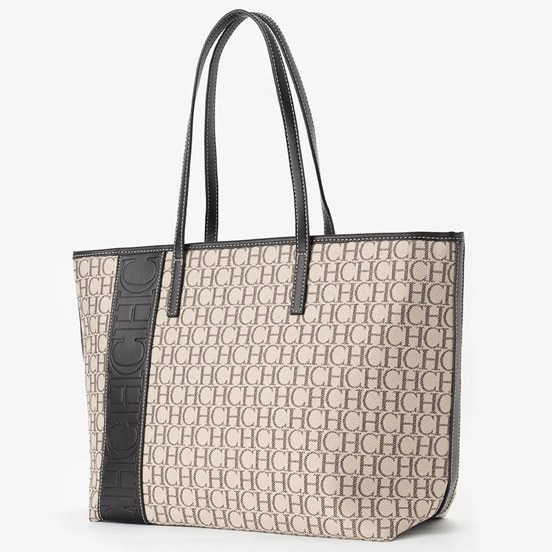 CH Women's Fashion Monogram Tote Bag, Large Capacity Shoulder Handbag, Casual Shopping Bag for Office and Travel