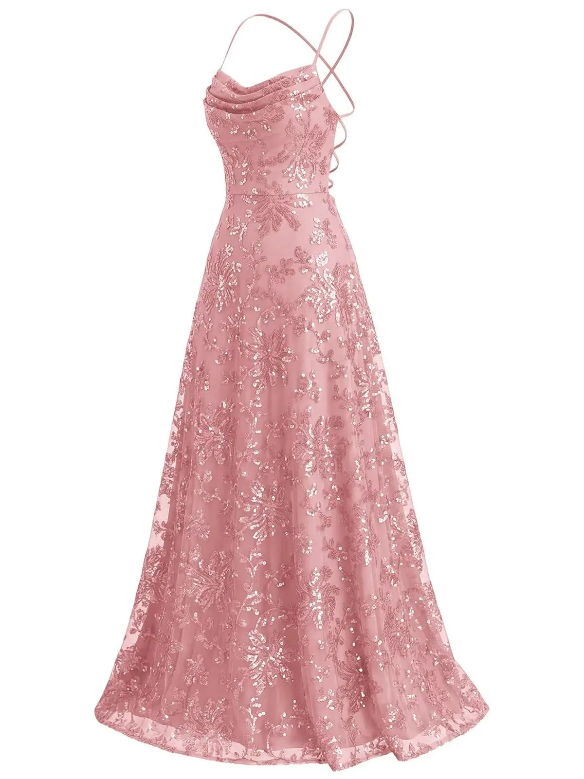 Lace Sequin Backless Spaghetti Strap Long Prom Dresses Women 2026 Sparkly Pleated A Line Formal Evening Ball Gown Party Dresses