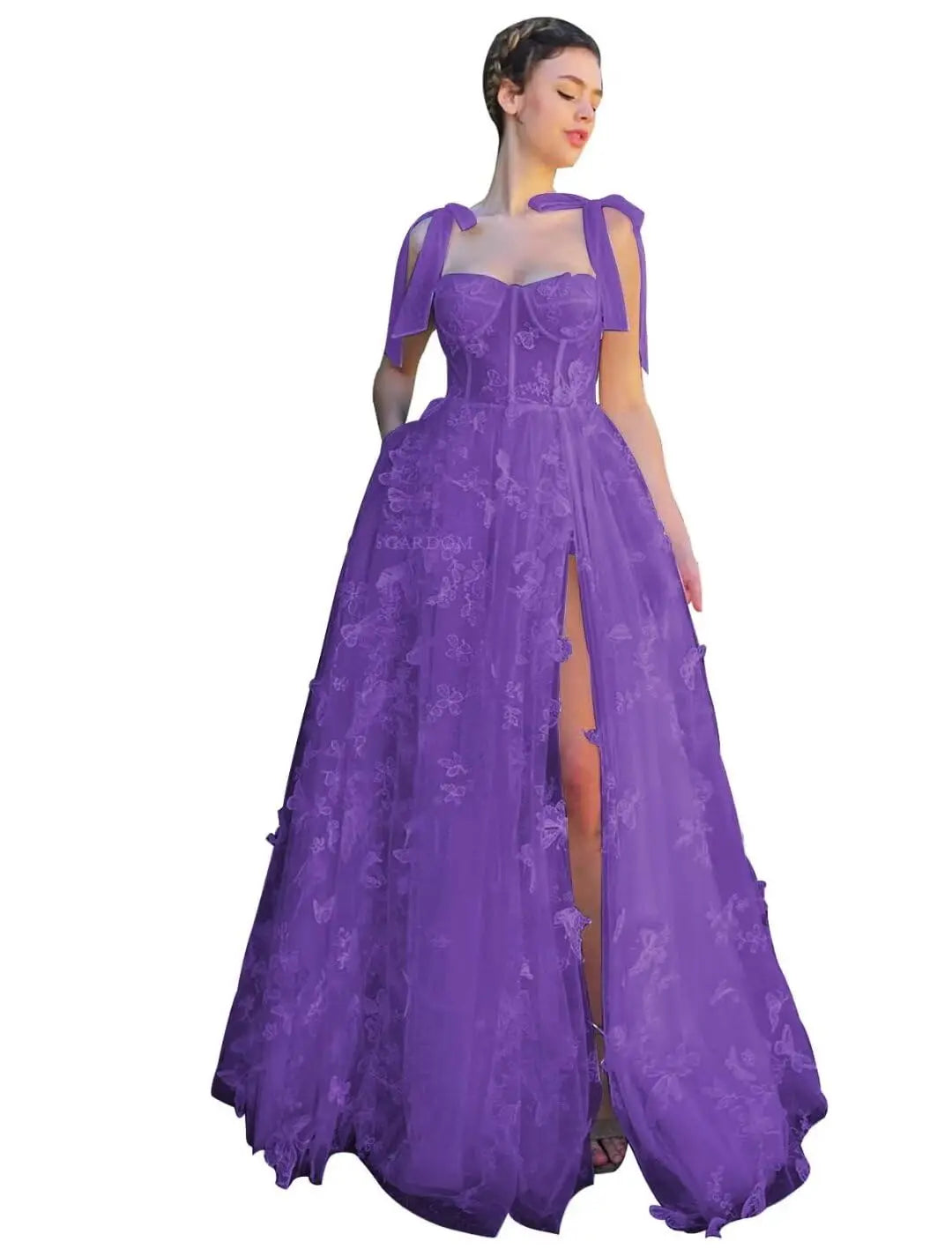 3D Butterfly Tulle Corset Prom Dresses for Teens Formal Fairy Ball Gowns Spaghetti Straps Evening Gown with Slit Party Dresses