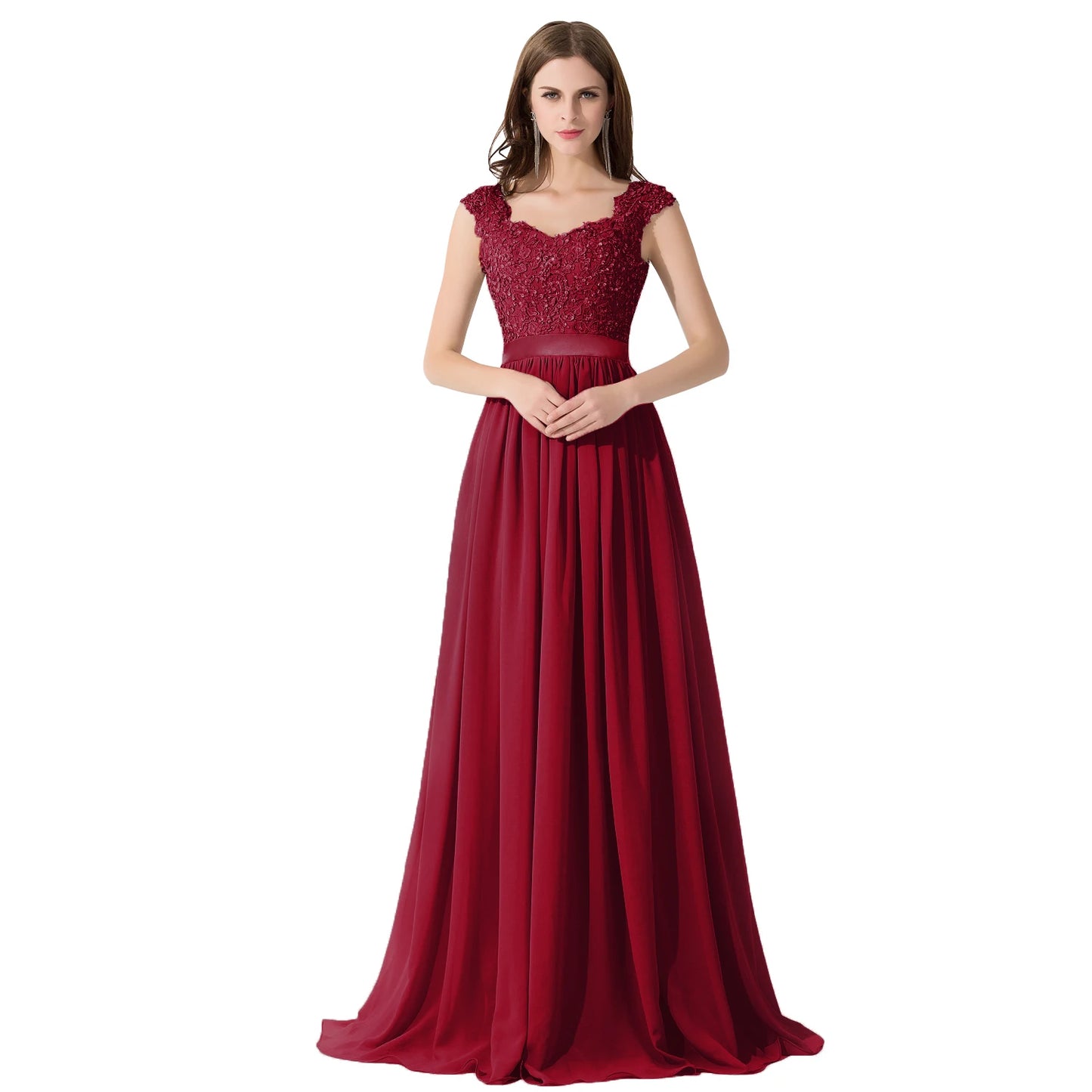 2024 Burgundy Bridesmaid Dresses Elegant Long Beading Pearls Bodice Chiffon V Neck A Line Maxi Gown Wedding Party Gowns