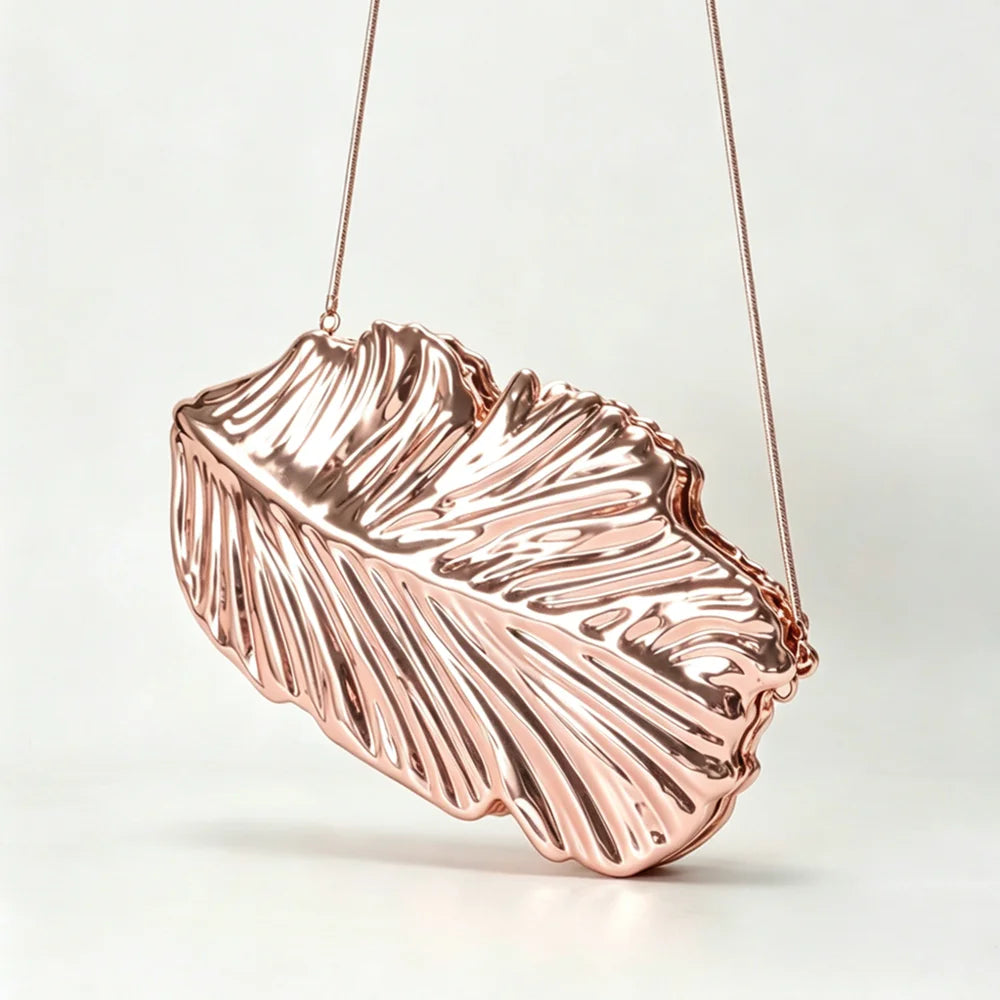 Luxury Golden Leaf Women's Evening bag Acrylic Case Clutch Chain Crossbody Bag for Socialite Parties, Galas, Wedding