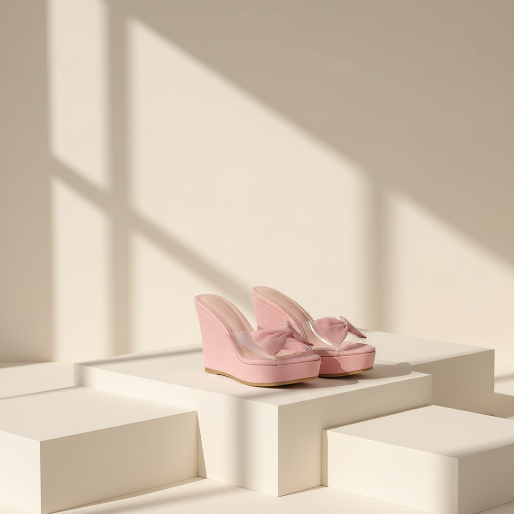 10CM Wedges Heel Platform Womens Slippers Transparent PVC High Heel Sandals Sweet Bowknot Girl Dress Slides Sandalas Large Size