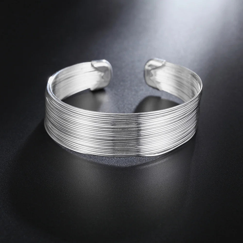 Fashion Women Favorite 925 Sterling Silver Open Bangle Bracelet Jewelry Retro Chain cuff for Lady Gift