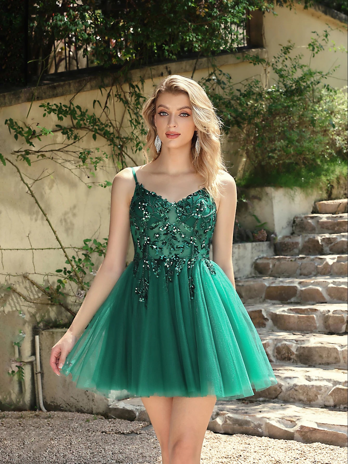 MisShow Green Lace Short Prom Dresses 2025 Sexy Sequins Tulle Side Slit Short Evening Dress for Wedding Guest 2026