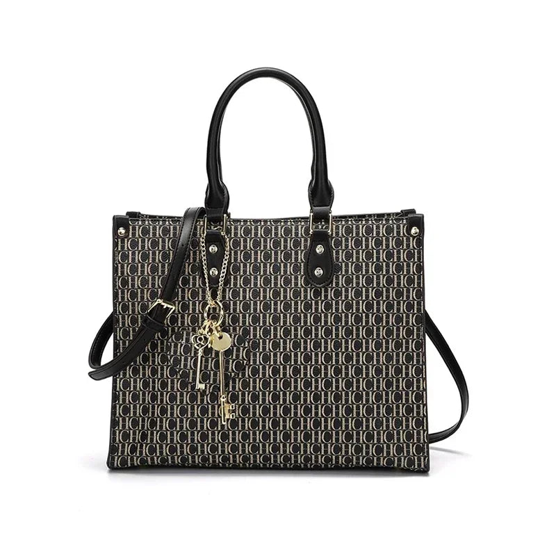 High Quality Hardware Tote Bag with Pendant Minimalist Style Letter Print Large Capacity New Brand Women's Commuter Shoulder Bag