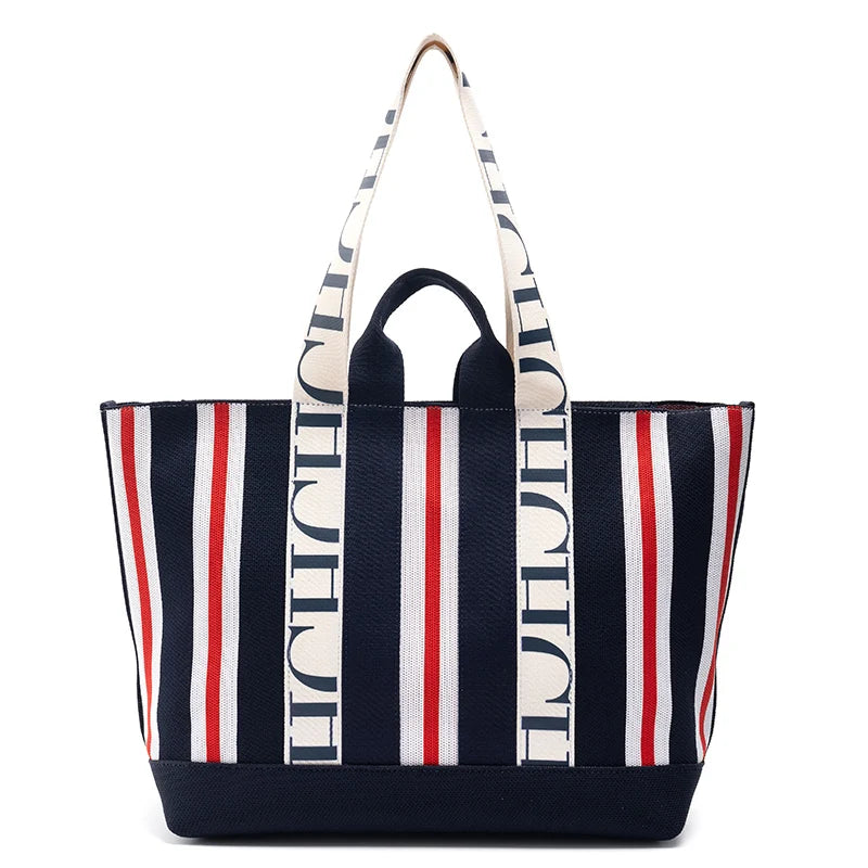 CH Classic Ladies Crossbody Bag Large Capacity Commuter Style Ladies Tote Bag Simple Stripe Design Ladies Shoulder Bag Letters