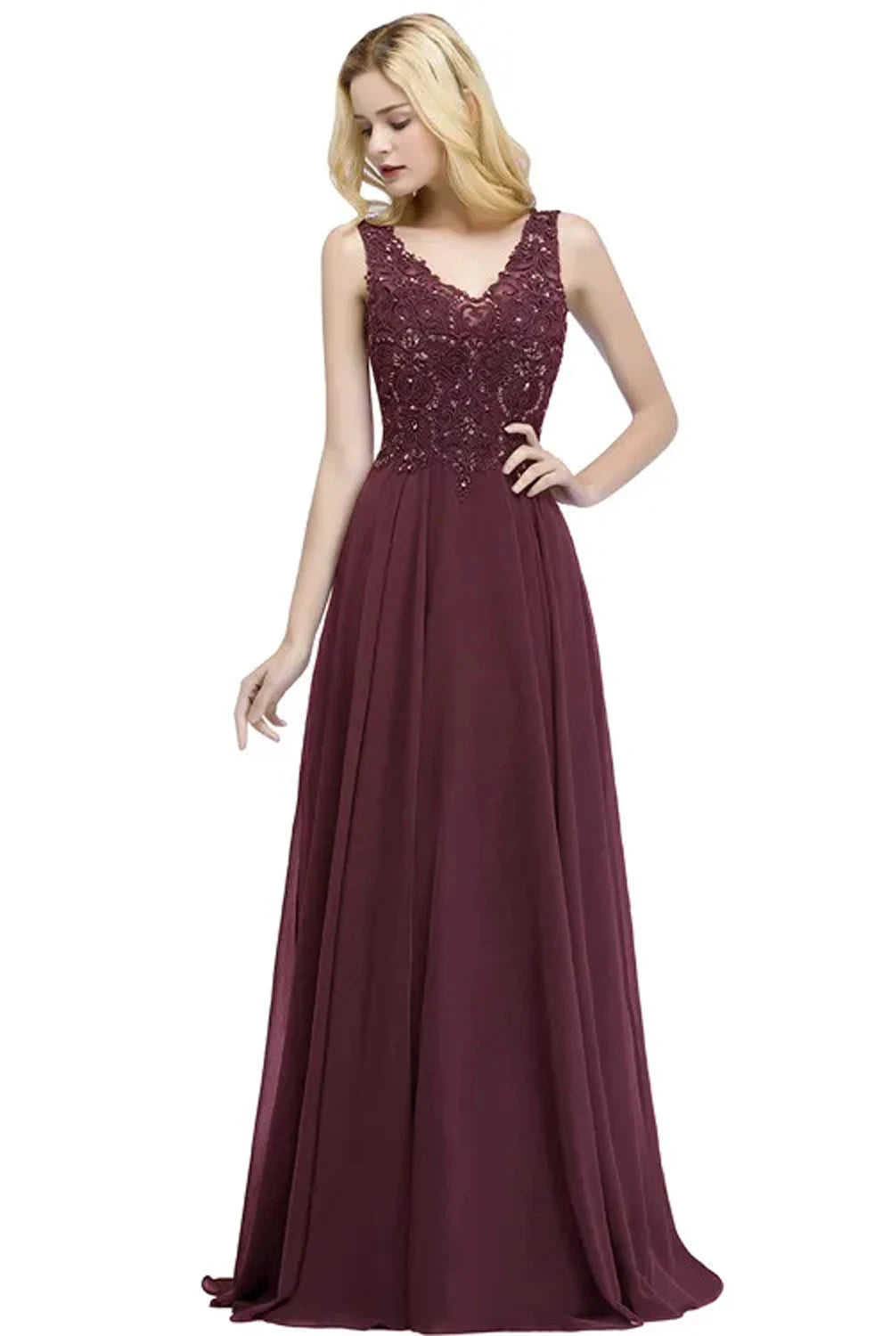Navy Blue Chiffon Lace Beaded Evening Dresses V Neck Crystal Sleeveless Elegant Formal Party Prom Gowns Vestido De Fiesta Bride