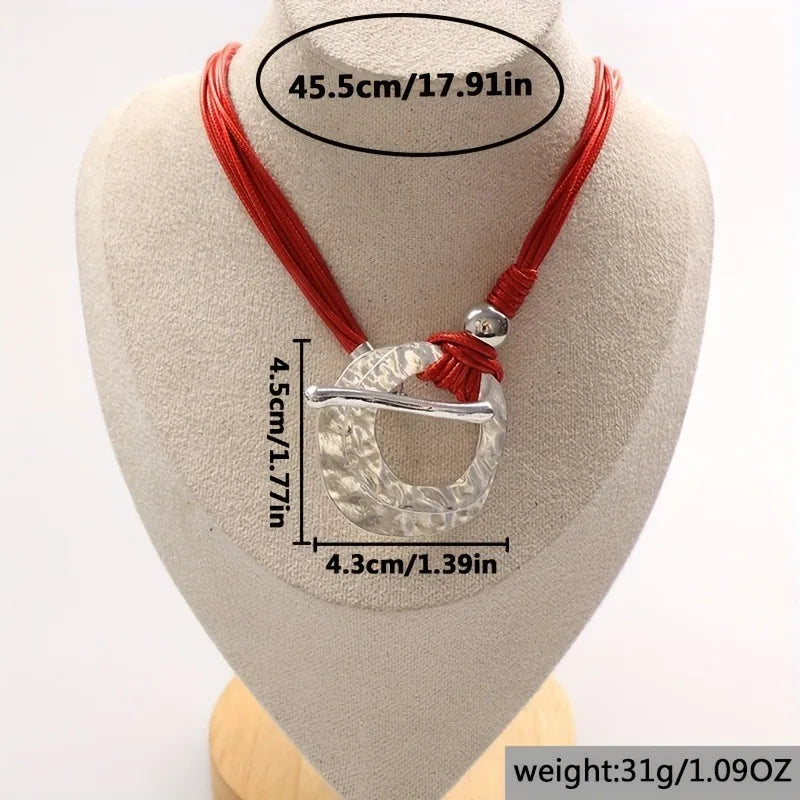 1PC Bohemian Ethnic Style Double Layer Ring Pendant Necklace Vintage Jewelry Anniversary Holiday Gift