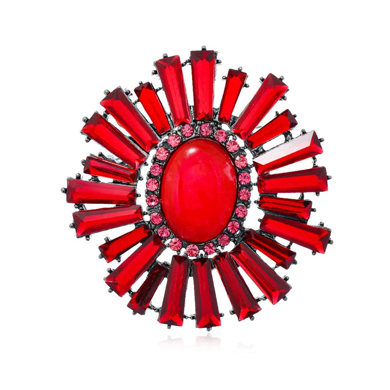 SKEDS Vintage Baroque Luxury Rhinestone Sun Flower Brooches Badges For Women Men Retro Palace Gorgeous Pins Jewelry