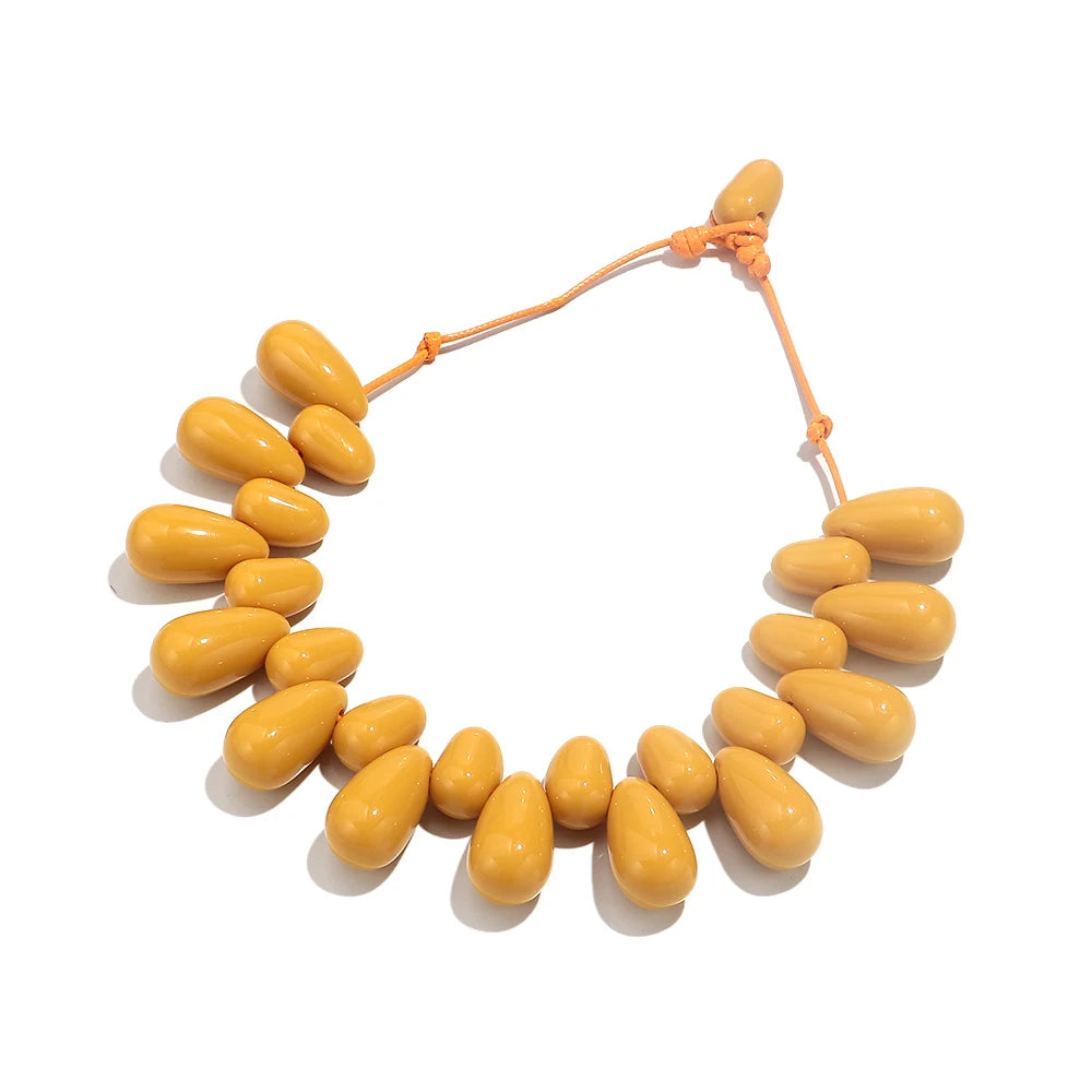 Handmade Colorful Resin Waterdrop Beaded Choker Necklaces for Women Exaggerated Acrylic Geometric Pendant Neck Boho Jewelry Gift