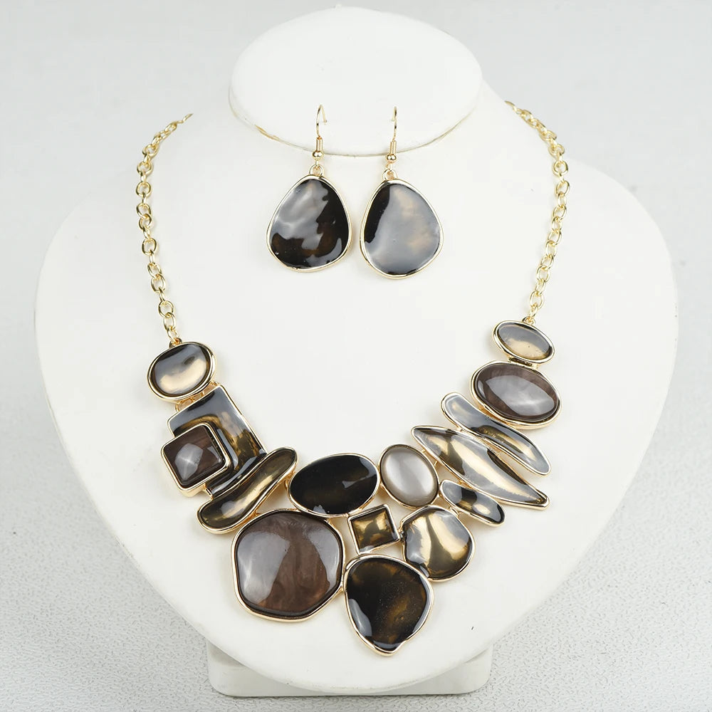 ICEYY Exquisite Colorful Irregular Geometric Metal Choker Necklace Earrings jewellery Woman Accesories