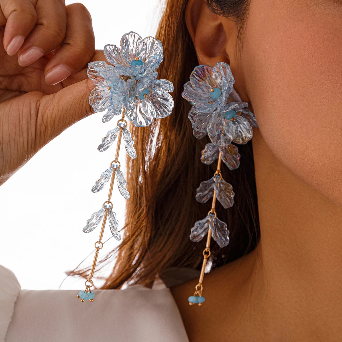 Salircon Elegant Charming Scallop Flowers Earrings for Women Creative Design Long Pendant Earrings Lady Party Ear Jewelry