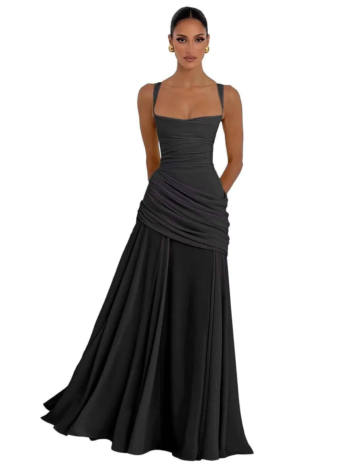 Elegant Chiffon Prom Dresses for Women Spaghetti Straps Long Bridesmaid Dress Square Neck Formal Evening Party Gowns