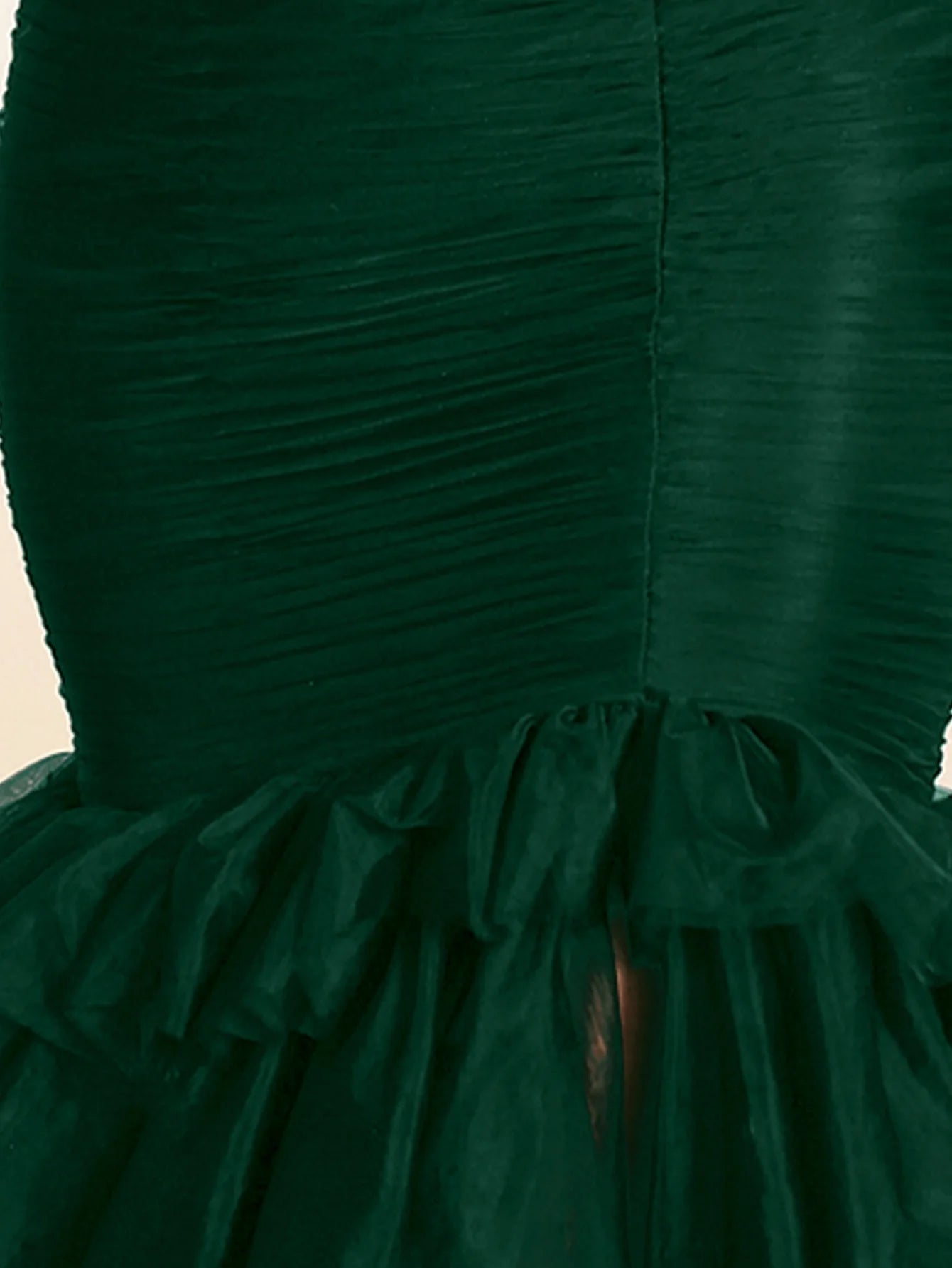 VIPGIRL Women's Emerald Green Off-Shoulder Prom Dress Tulle Ruffle Ruched Corset High Slit Lace-Up Mermaid Evening Gown