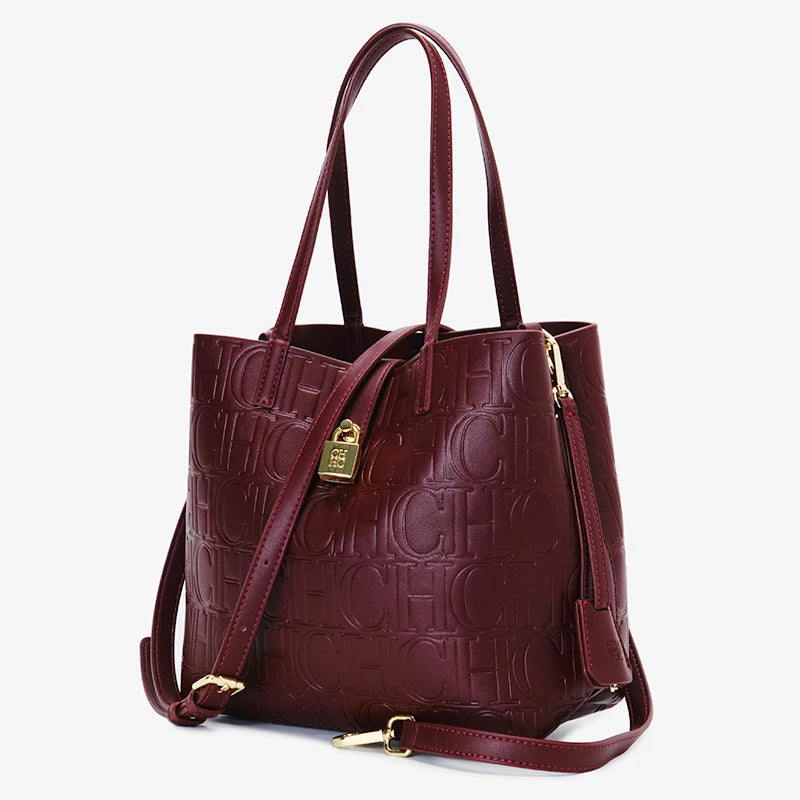 CH High Quality Fashion Ladies Shoulder Bag Senior Sense Pure Colour Letter Print Design Temperament Tote Bag Large Capacity