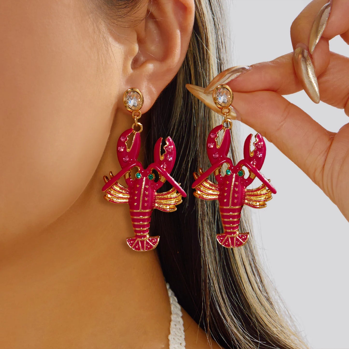 Personality Splicing Lobster Earrings for Women Metal Starfish Shell Animal Dangle Earrings Summer Beach Holiday Party Jewelry