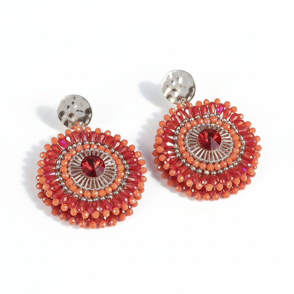Bohemian Handmade Colorful Crystal Beads Flower Earrings for Women Trendy Ethnic Rhinestone Drop Earrings Summer Party Jewelry