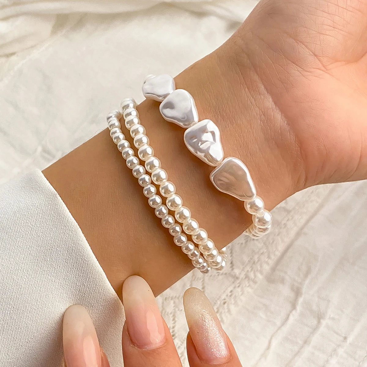 Salircon Korean Romantic Multi-layer Imitation Pearl Bracelet Fashion Elegant Wide Bracelet For Women Wedding Party Jewelry Gift