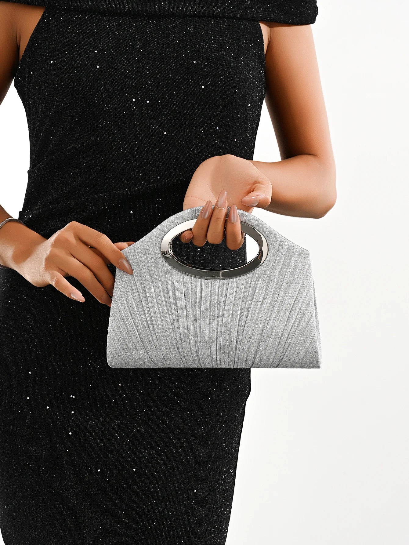 Glittered Evening Bag with Pleats, Women's Single Shoulder Crossbody Chain Bag, Fashionable and Versatile