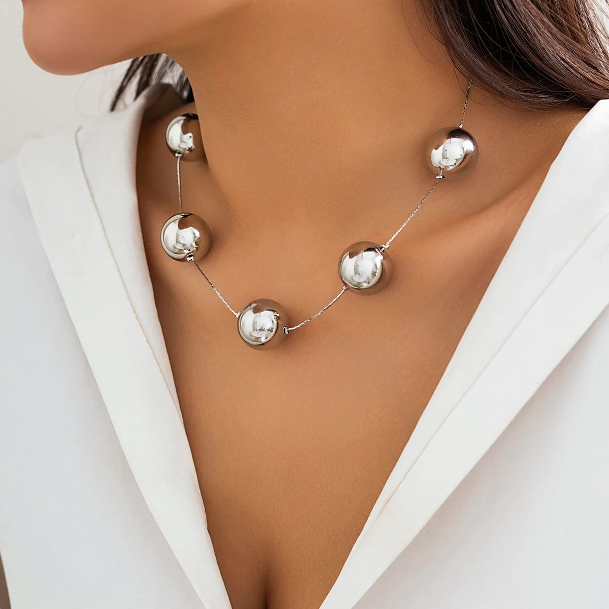 Salircon Punk Simple Metal Big Ball Bead Chain Clavicle Necklace Gothic Aesthetics Fine Snake Chain Choker Women's Trend Jewelry