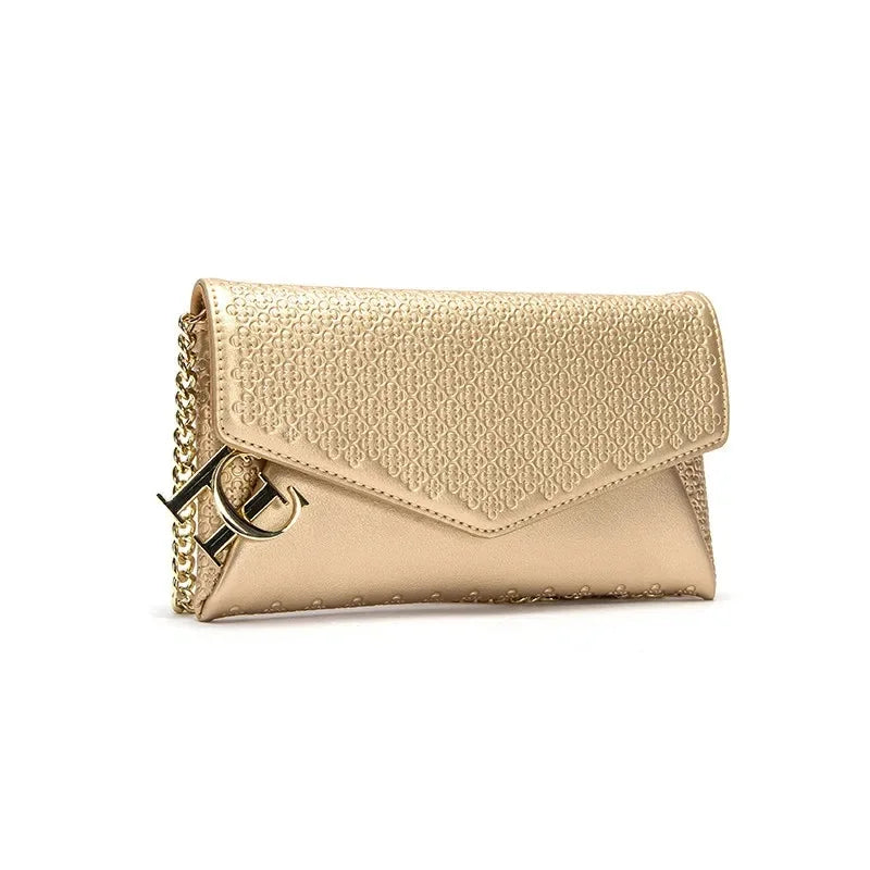 CH Women's Crossbody Bag Stylish Textured Leather Clutch Gold Chain Logo Detail Evening Party Purse Must Have Hot Sale