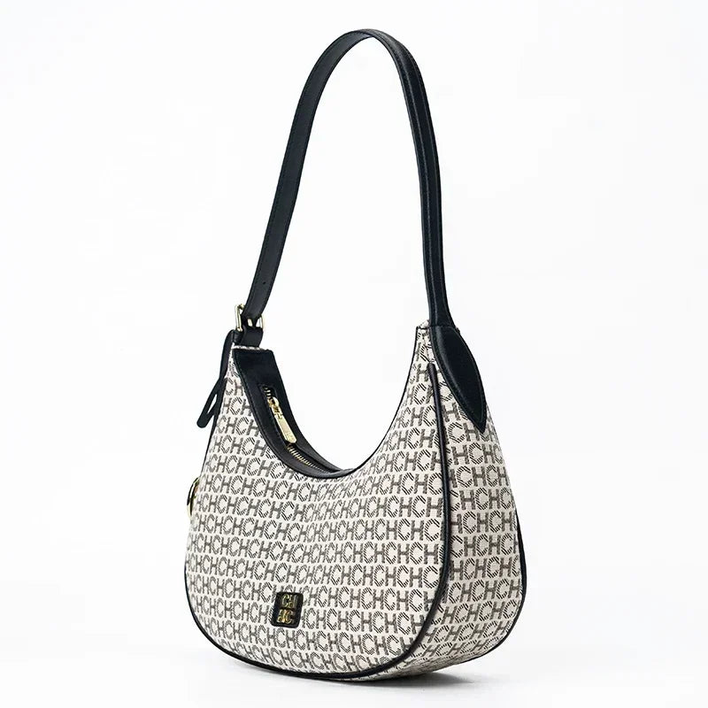 CH Women's Shoulder Bag Monogram Print Chic Retro Bag Spacious Capacity PU Material Letter Printed Design Underarm Bag