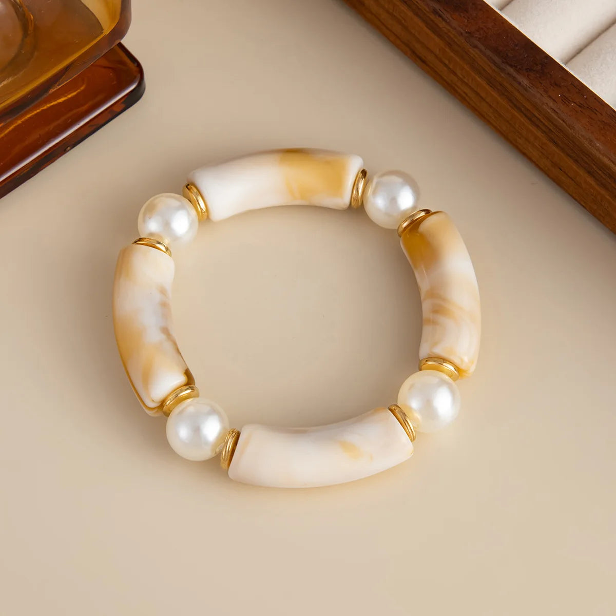 Salircon 6 Style Boho Punk Geometric Acrylic Resin Elasticity Bangles for Women Vintage CCB Beads Bangle Bracelets Charm Jewelry
