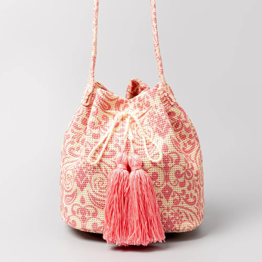 Boho style embroidered bucket bag