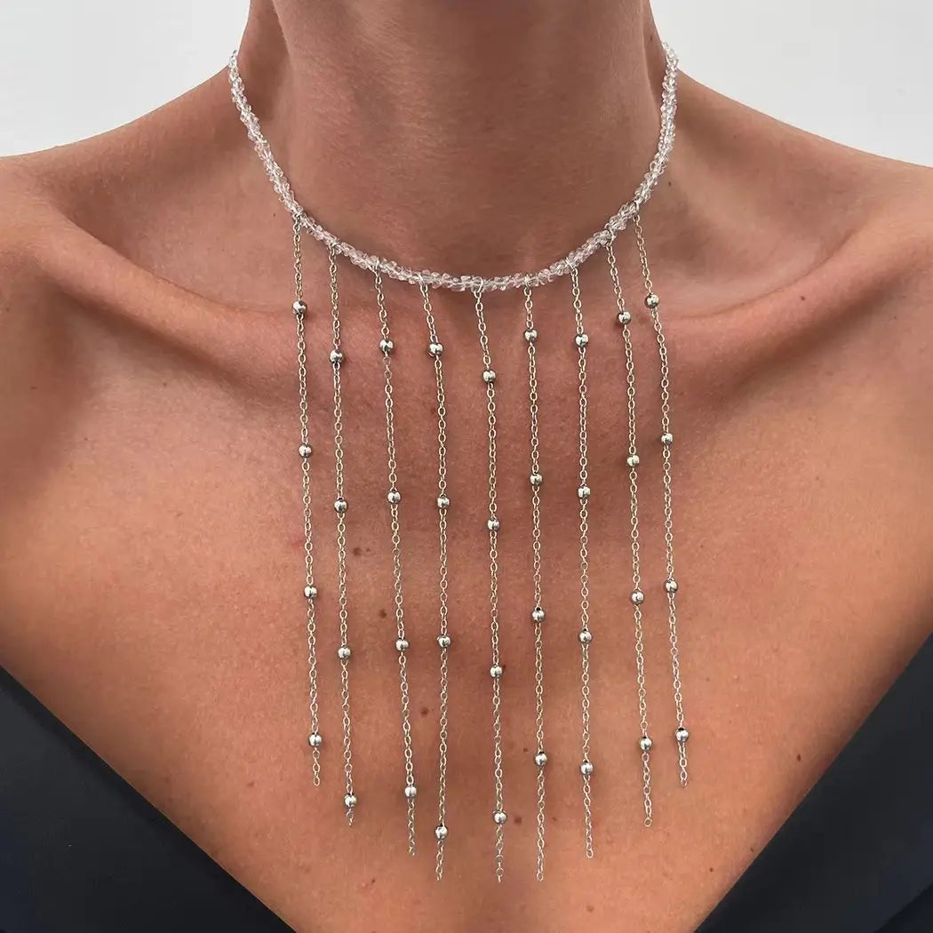 Salircon Exquisite Imitation Pearl Tassels Open Choker Necklace Women Fashion Long Tassel CCB Beads Clavicle Chain Jewelry 2025