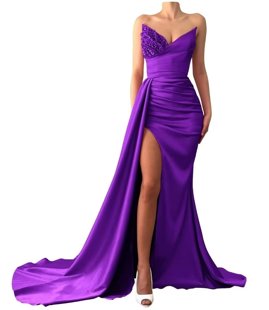 Purple Mermaid Prom Dresses Long Satin Slit for Teens with Train Formal Evening Party Gown 14