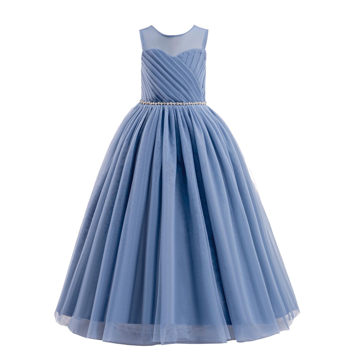 Glamulice Dusty Blue Flower Girl Dress Bridesmaid Long A Line Princess Wedding Pageant Dresses Rhinestone Tulle Formal Holiday Dance Ball Gown Big Girls Elegant Evening Prom Fancy Gowns 11 12