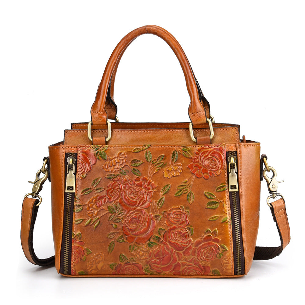 Genuine Leather Women's Bag - Embossed Tote & Shoulder Bag