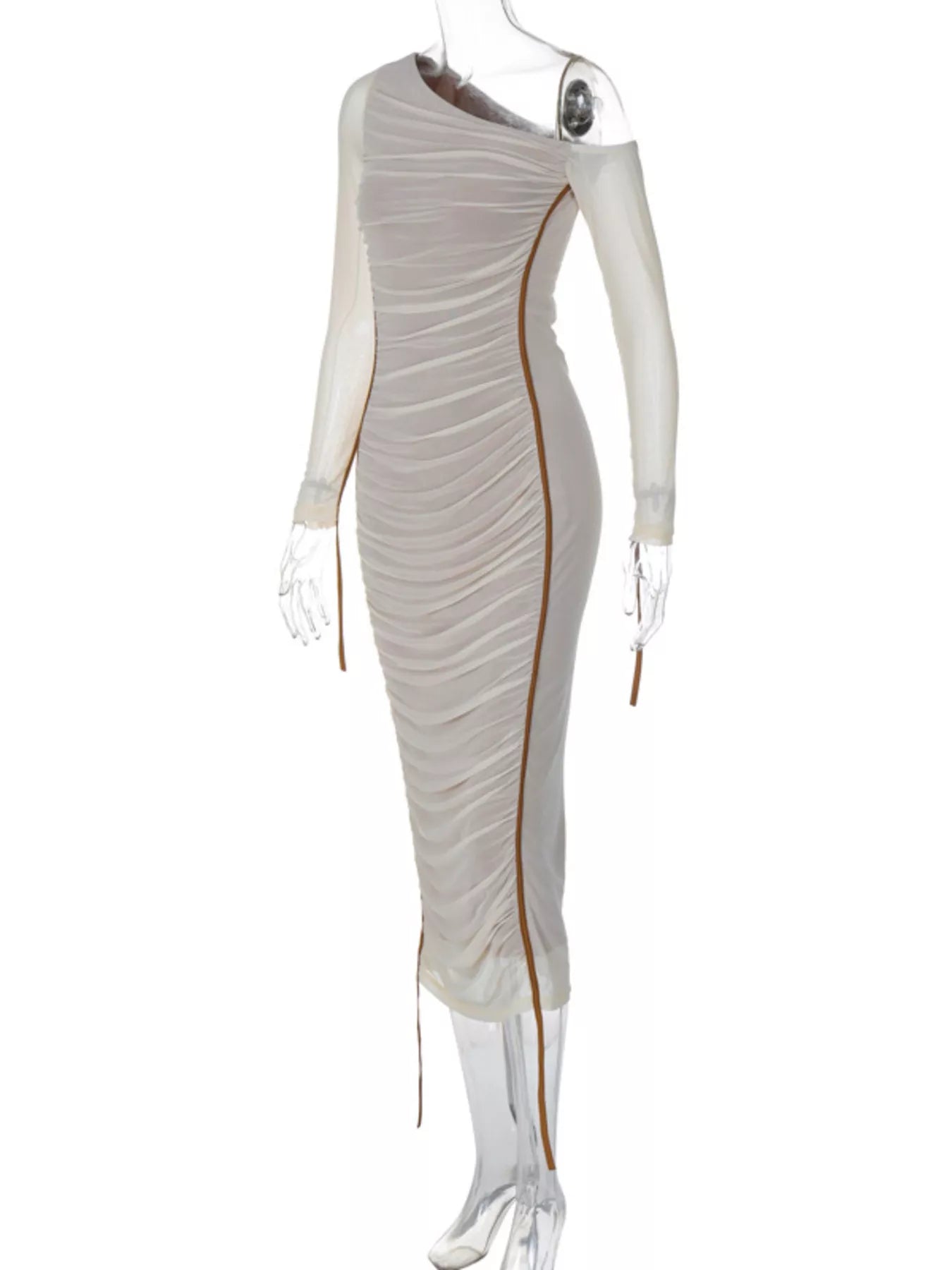 One - Shoulder Ruched Bodycon Midi Dress - TrendNest