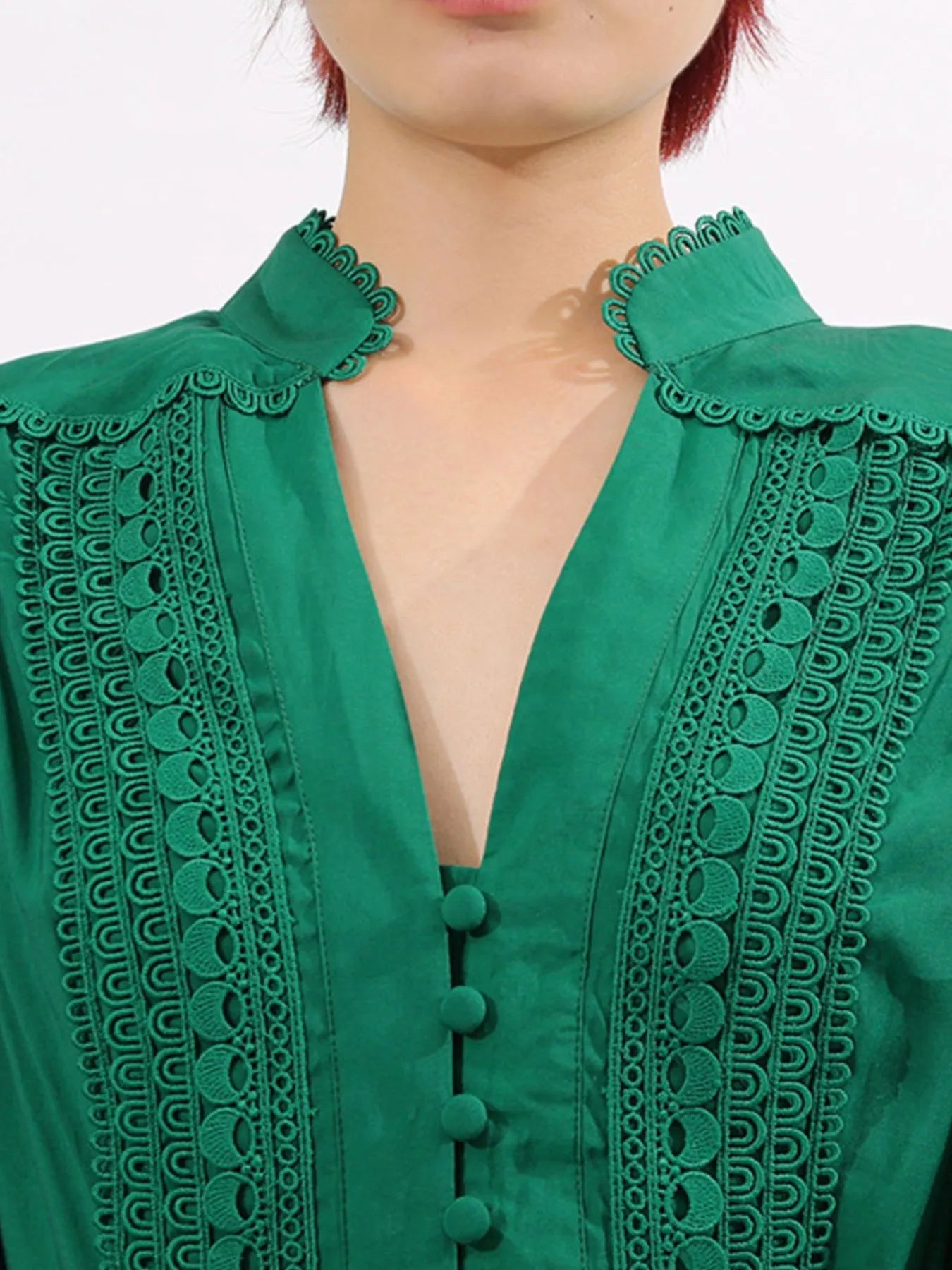 Lace Detail Notched Puff Sleeve Maxi Dress - TrendNest