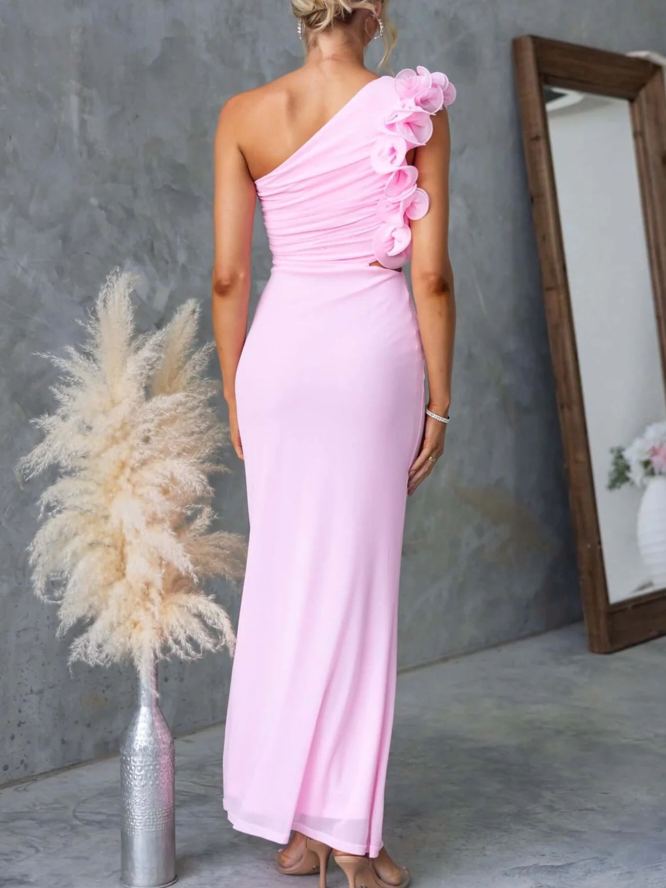 One - Shoulder Floral Trim Sleeveless Maxi Dress - TrendNest