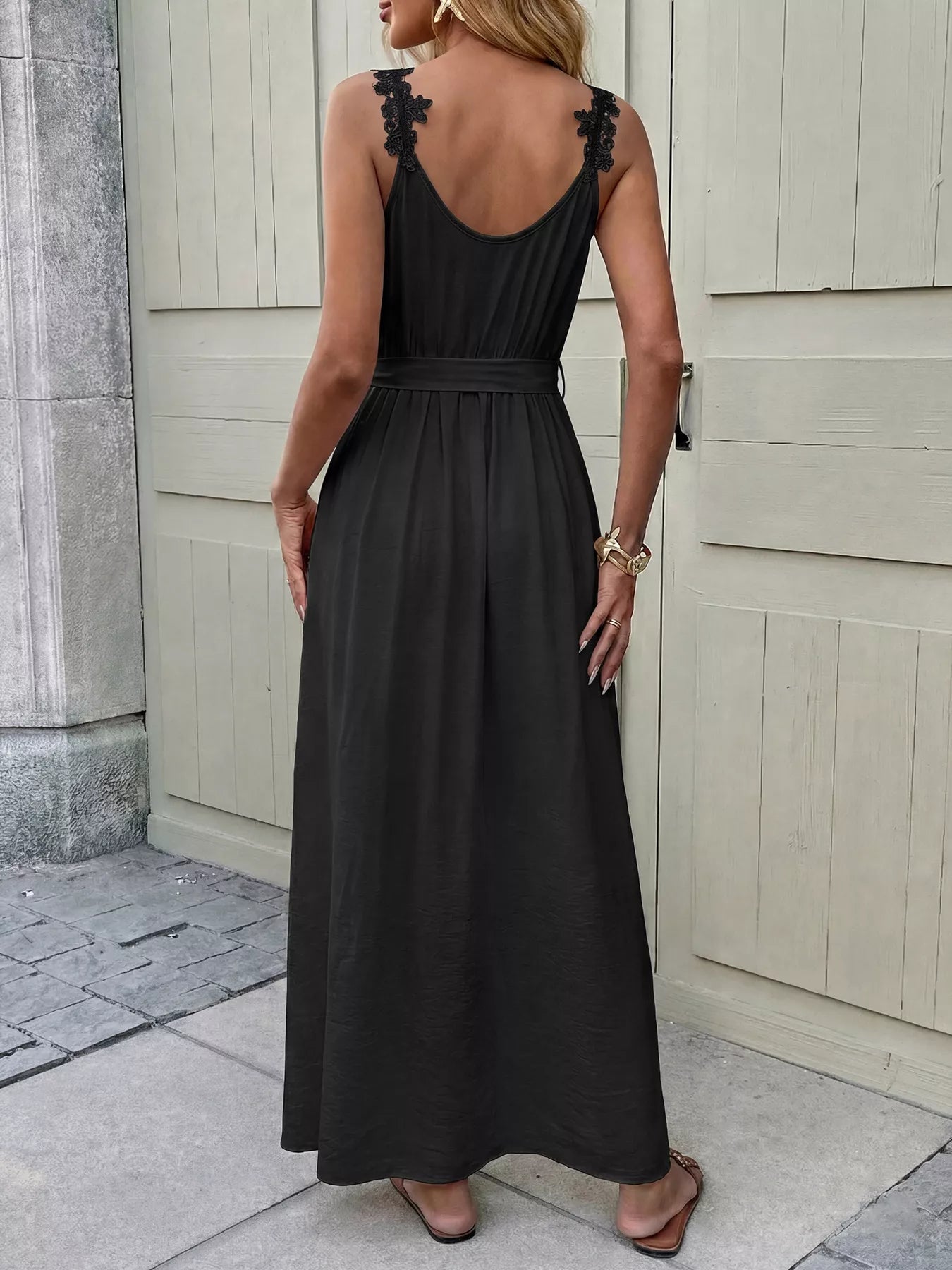 Lace Trim Slit Maxi Dress - TrendNest