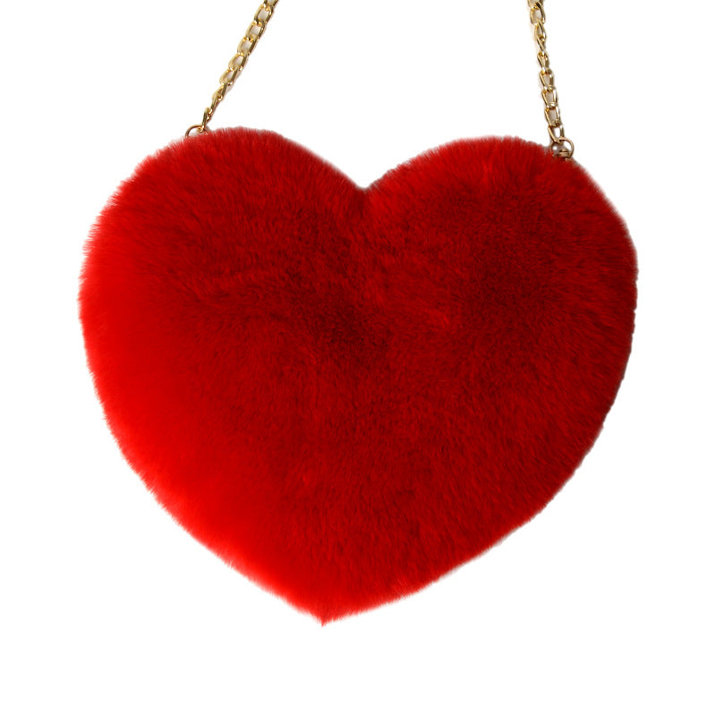 Fashion Plush Heart Messenger Bag with Chain Strap