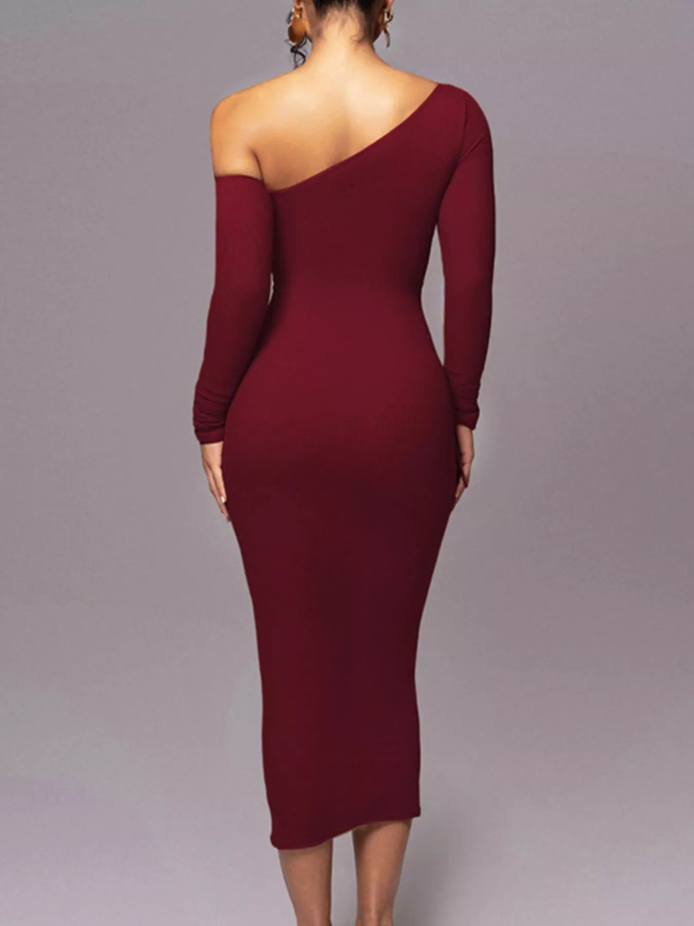 One - Shoulder Ruched Bodycon Midi Dress - TrendNest