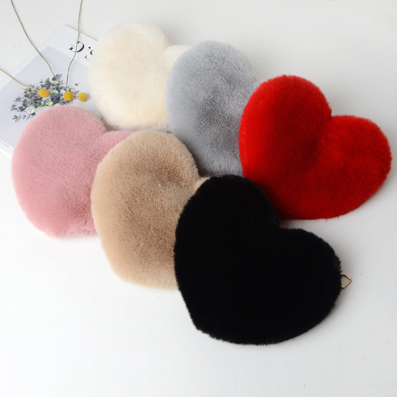 Fashion Plush Heart Messenger Bag with Chain Strap