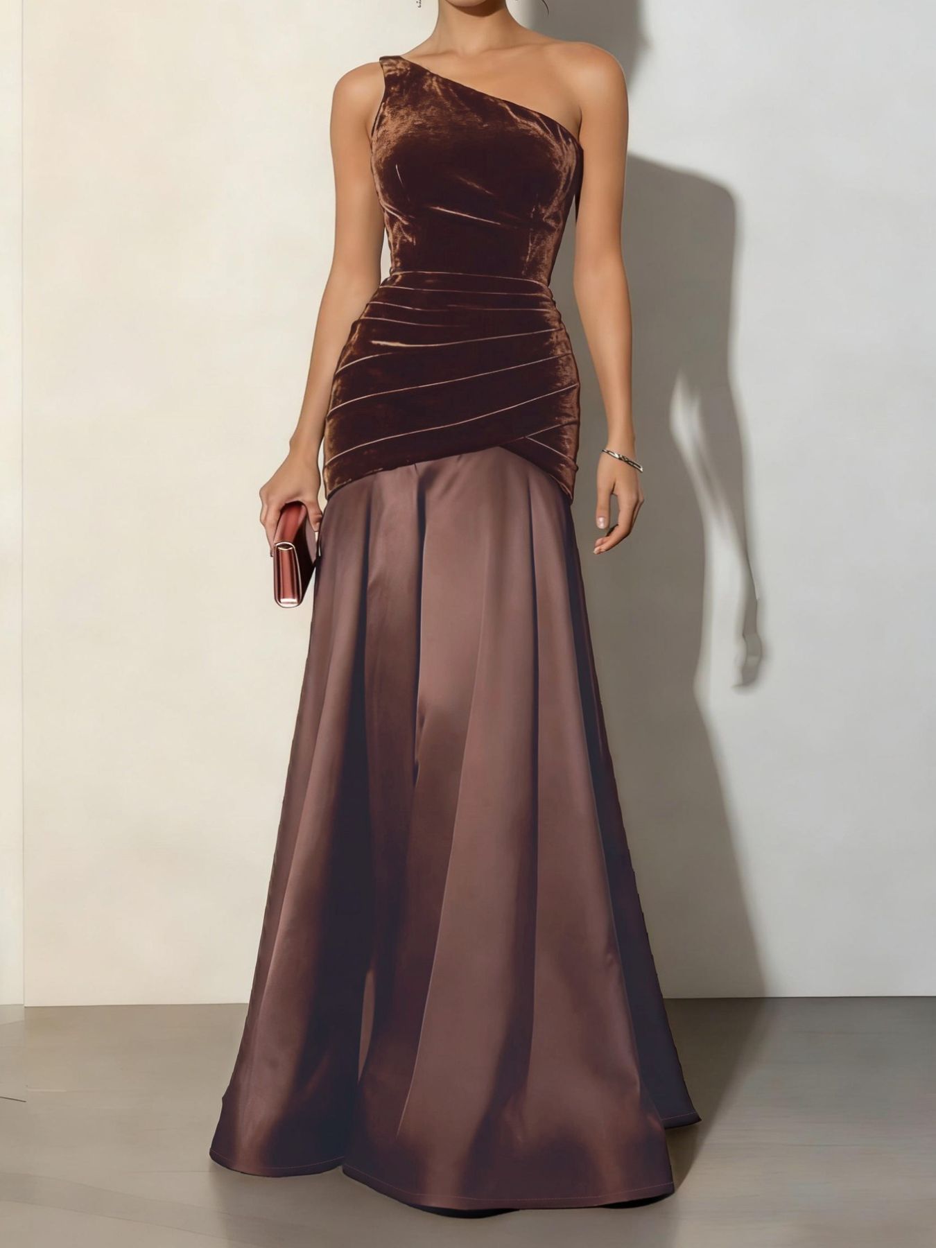 Velvet One - Shoulder Mermaid Maxi Dress - TrendNest