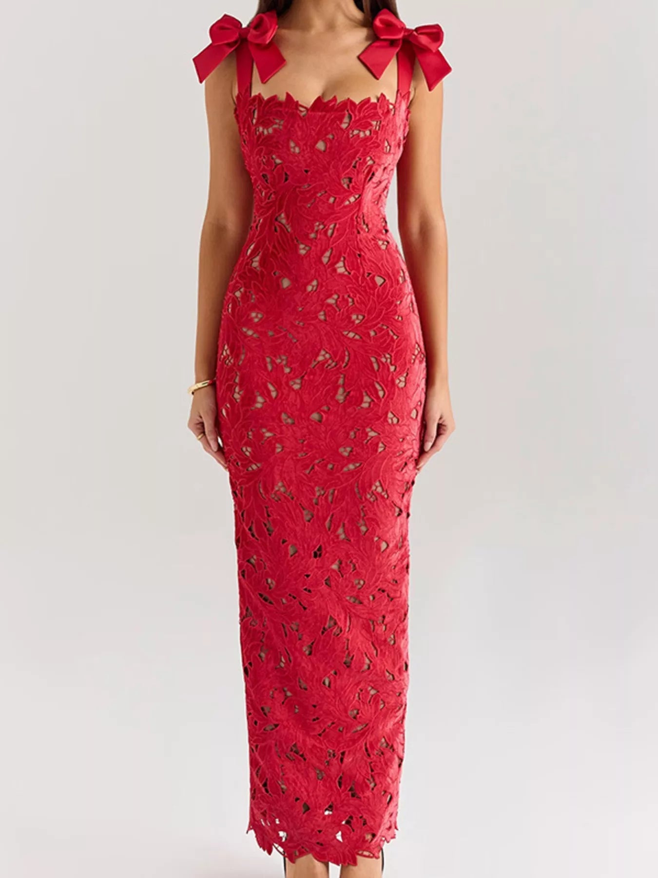 Slit Tie Shoulder Maxi Dress - TrendNest