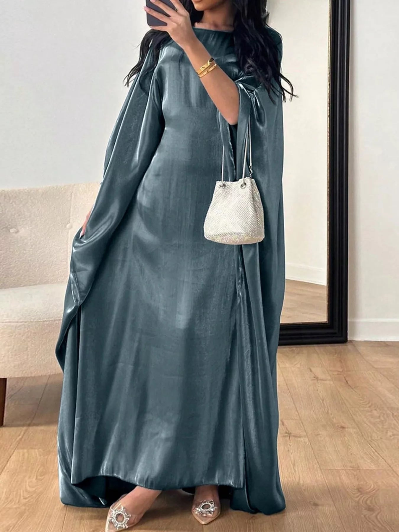 Round Neck Kimono Sleeve Maxi Dress - TrendNest