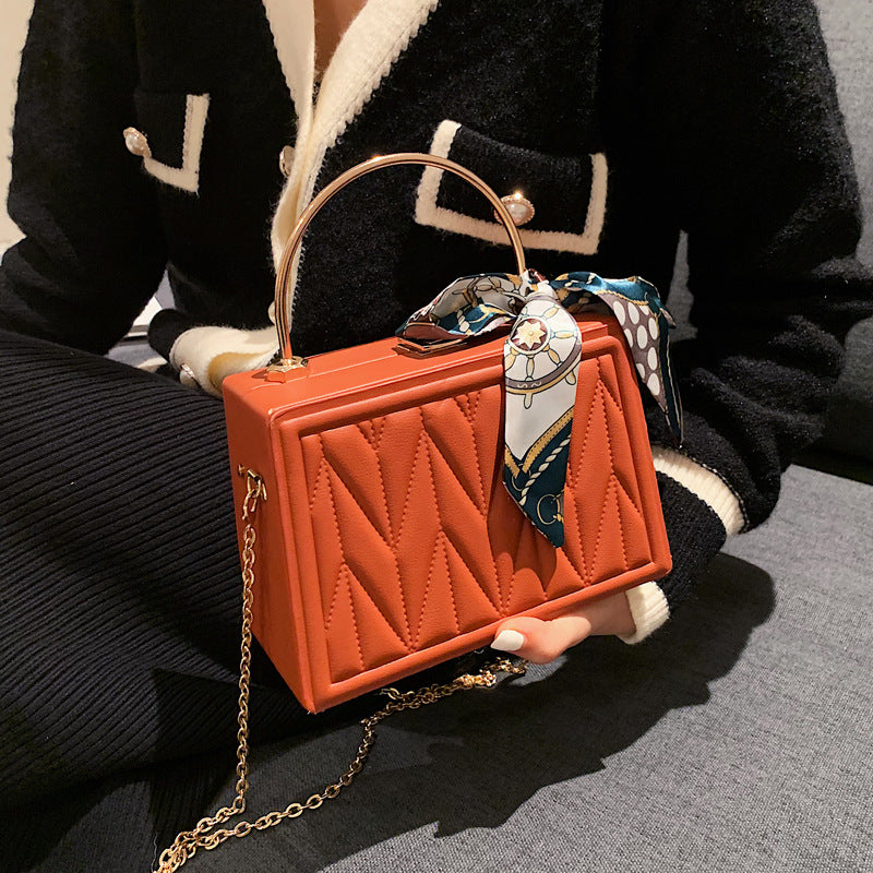 Women's Versatile Silk Scarf Messenger Bag with Chain