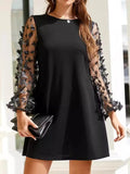 Round Neck Butterfly Mesh Long Sleeve Mini Dress - TrendNest
