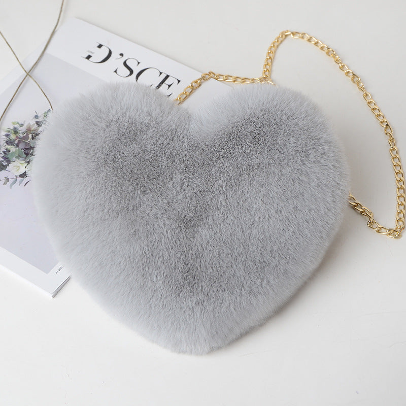 Fashion Plush Heart Messenger Bag with Chain Strap
