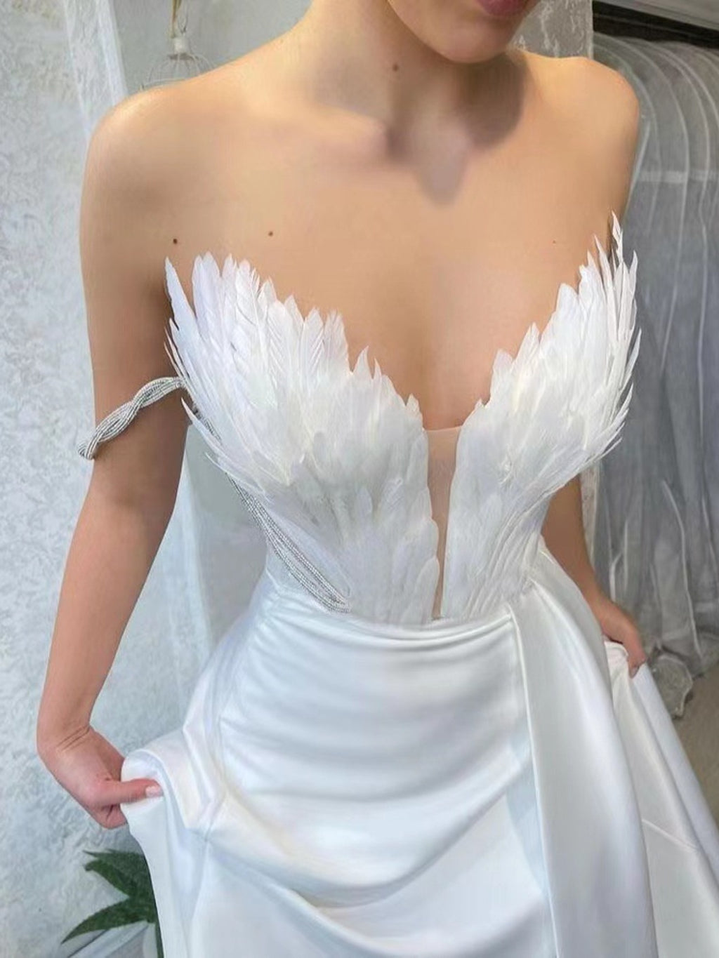 Feather Embellished Slit Maxi Dress - TrendNest