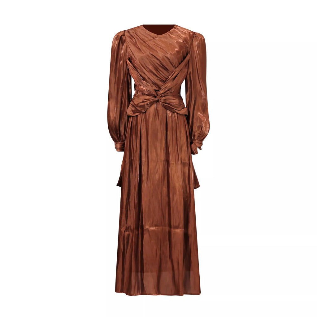 Front Twisted Draped Long Sleeve Maxi Dress - TrendNest